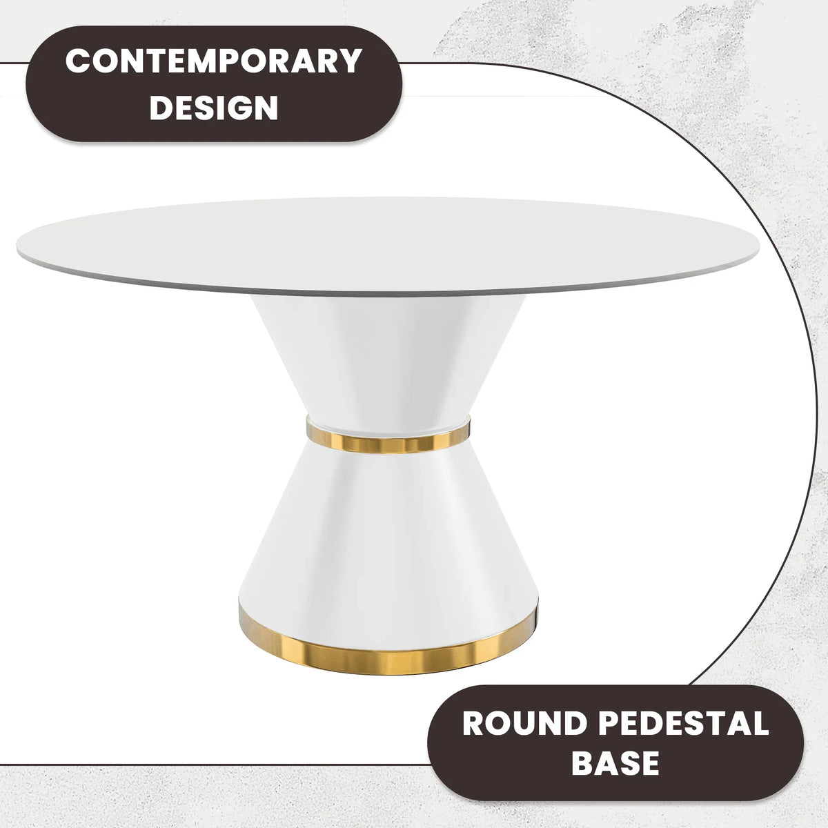 Modern Round Dining Table with a Glass/Stone Tabletop in Stainless Steel Seats 6-10 Qorvus Collection - Elax Furniture