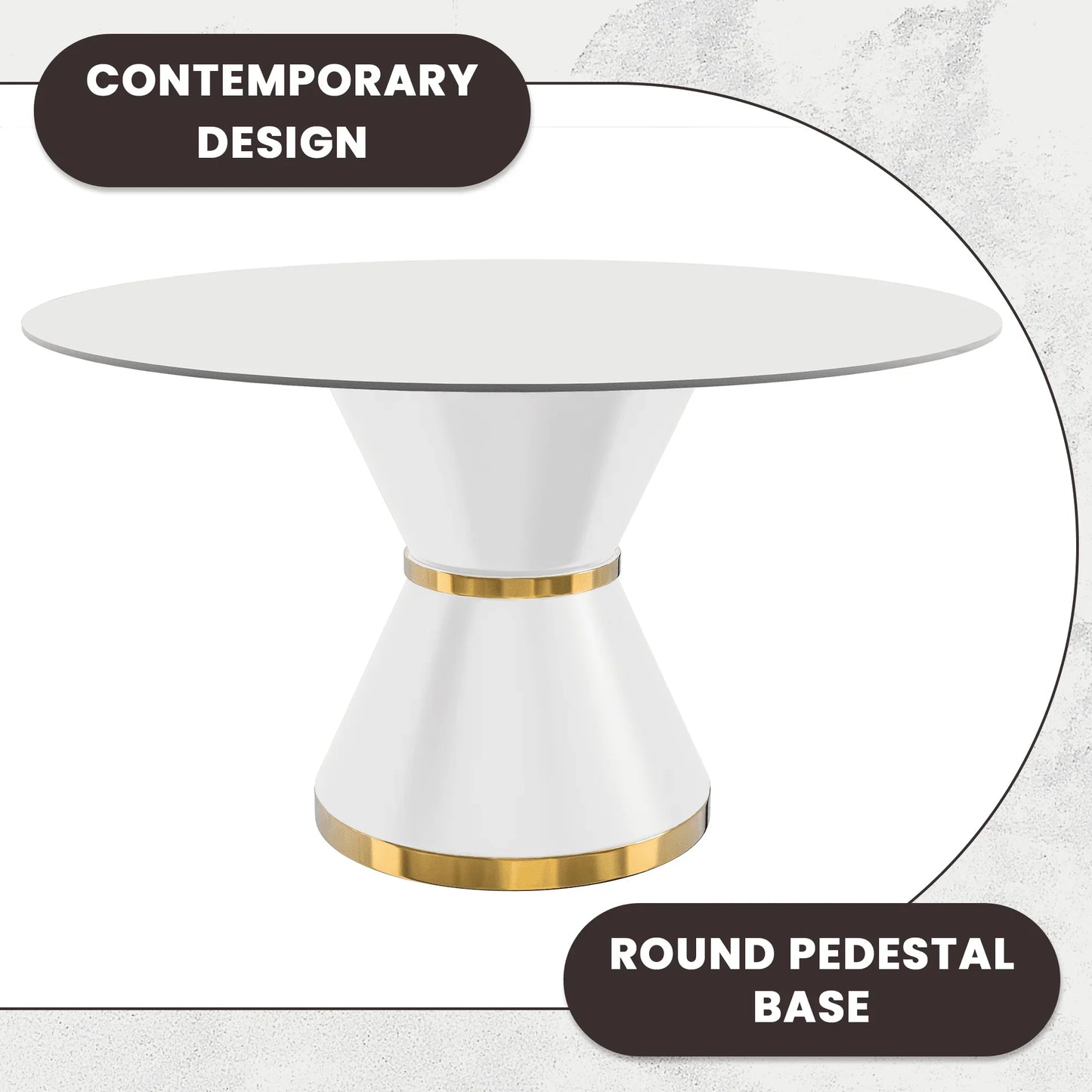 Modern Round Dining Table with a Glass/Stone Tabletop in Stainless Steel Seats 6-10 Qorvus Collection - Elax Furniture