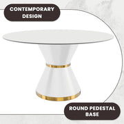 Modern Round Dining Table with a Glass/Stone Tabletop in Stainless Steel Seats 6-10 Qorvus Collection - Elax Furniture