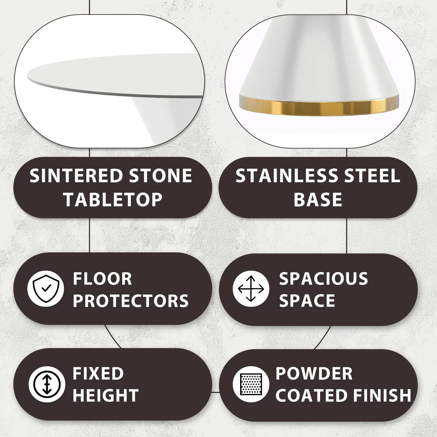 Modern Round Dining Table with a Glass/Stone Tabletop in Stainless Steel Seats 6-10 Qorvus Collection - Elax Furniture