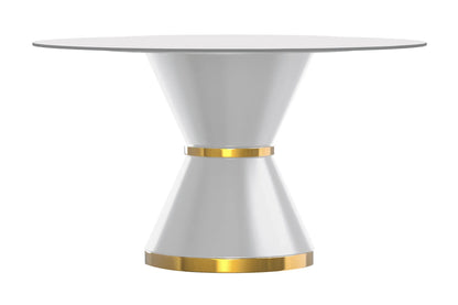 Modern Round Dining Table with a Glass/Stone Tabletop in Stainless Steel Seats 6-10 Qorvus Collection - Elax Furniture