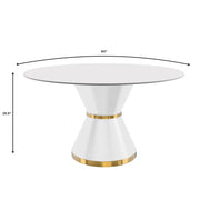 Modern Round Dining Table with a Glass/Stone Tabletop in Stainless Steel Seats 6-10 Qorvus Collection - Elax Furniture
