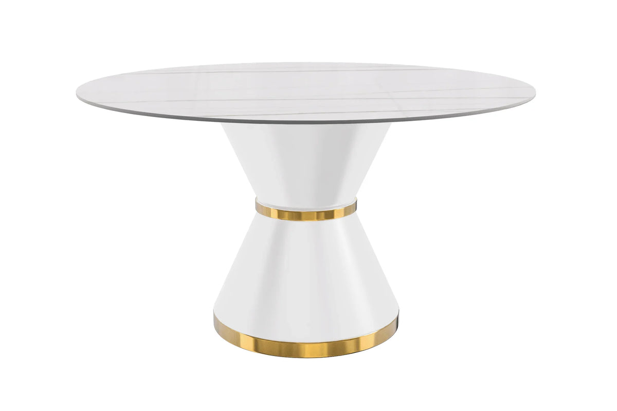 Modern Round Dining Table with a Glass/Stone Tabletop in Stainless Steel Seats 6-10 Qorvus Collection - Elax Furniture