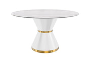 Modern Round Dining Table with a Glass/Stone Tabletop in Stainless Steel Seats 6-10 Qorvus Collection - Elax Furniture