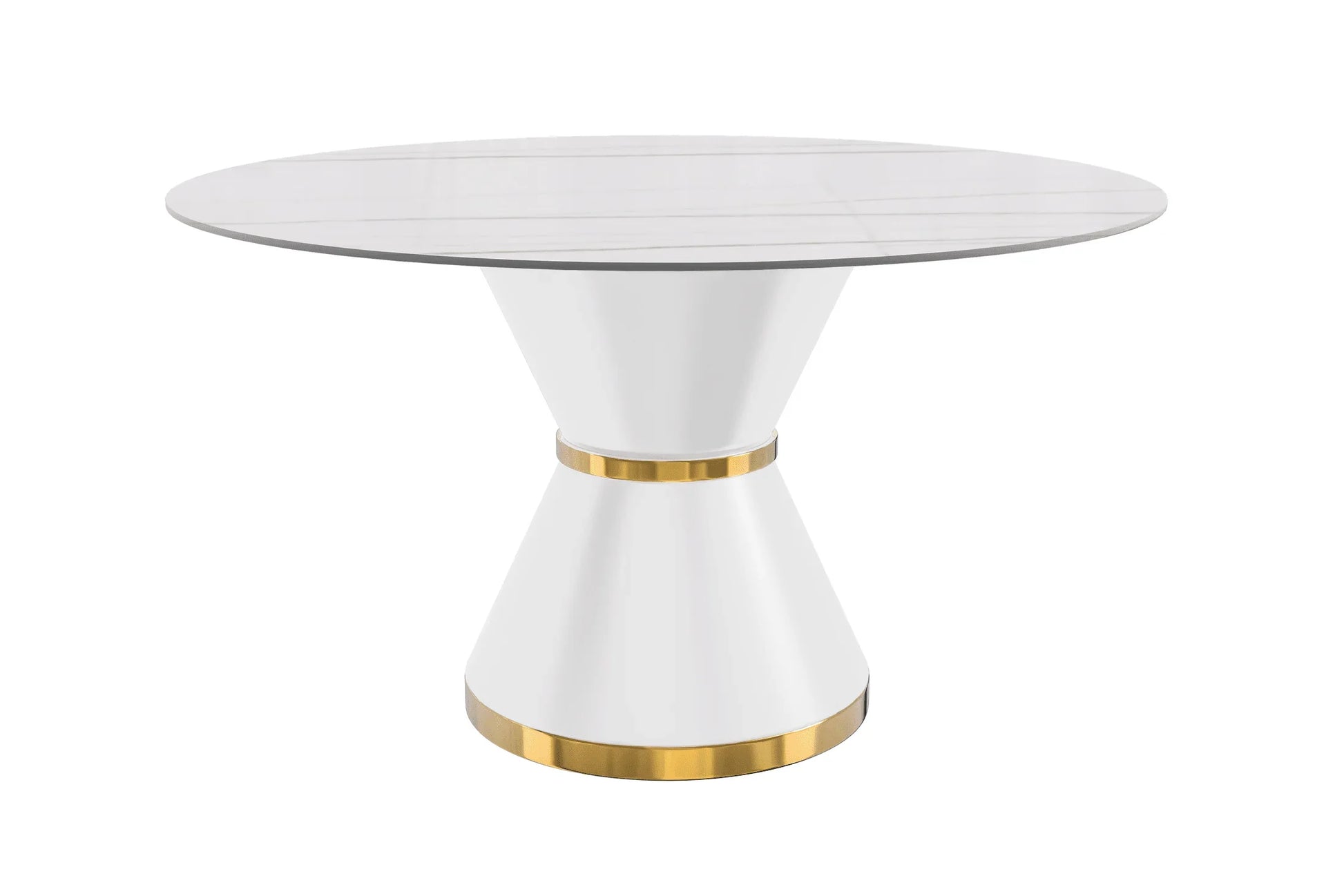 Modern Round Dining Table with a Glass/Stone Tabletop in Stainless Steel Seats 6-10 Qorvus Collection - Elax Furniture