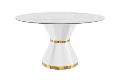 Modern Round Dining Table with a Glass/Stone Tabletop in Stainless Steel Seats 6-10 Qorvus Collection - Elax Furniture