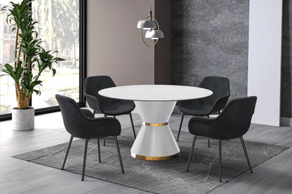 Modern Round Dining Table with a Glass/Stone Tabletop in Stainless Steel Seats 6-10 Qorvus Collection - Elax Furniture