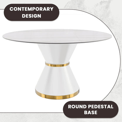 Modern Round Dining Table with a Glass/Stone Tabletop in Stainless Steel Seats 6-10 Qorvus Collection - Elax Furniture