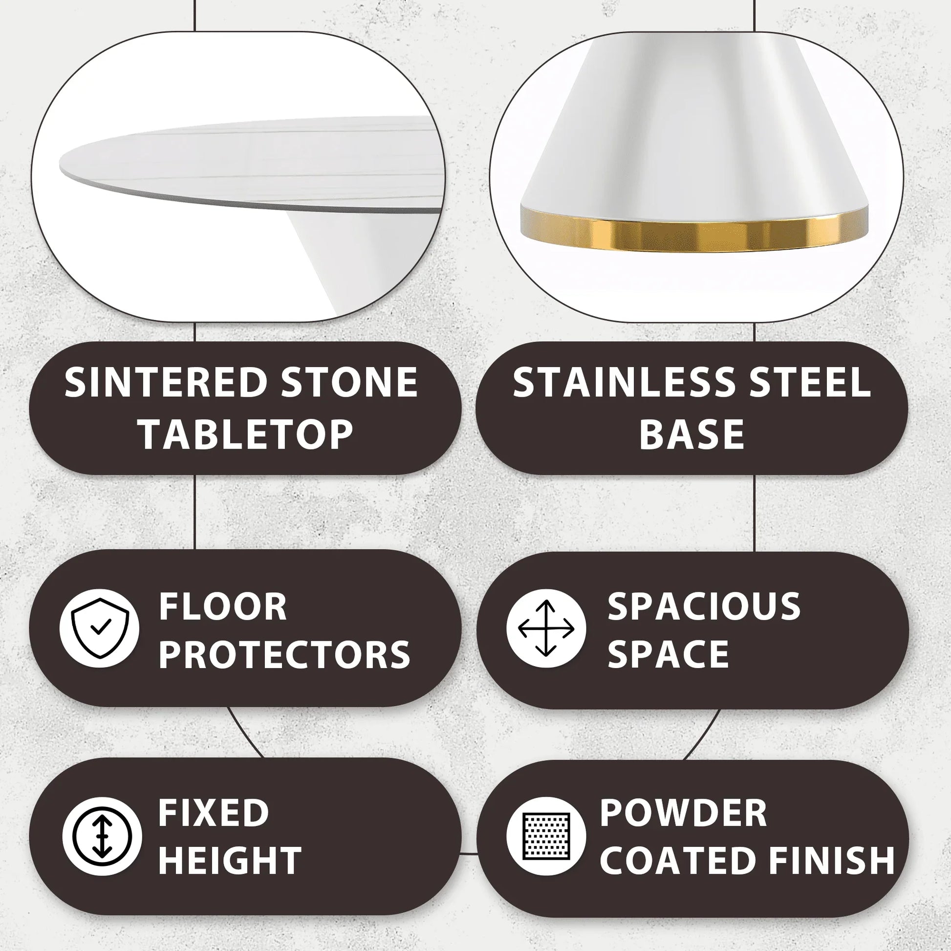 Modern Round Dining Table with a Glass/Stone Tabletop in Stainless Steel Seats 6-10 Qorvus Collection - Elax Furniture