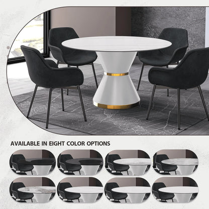 Modern Round Dining Table with a Glass/Stone Tabletop in Stainless Steel Seats 6-10 Qorvus Collection - Elax Furniture
