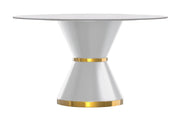 Modern Round Dining Table with a Glass/Stone Tabletop in Stainless Steel Seats 6-10 Qorvus Collection - Elax Furniture