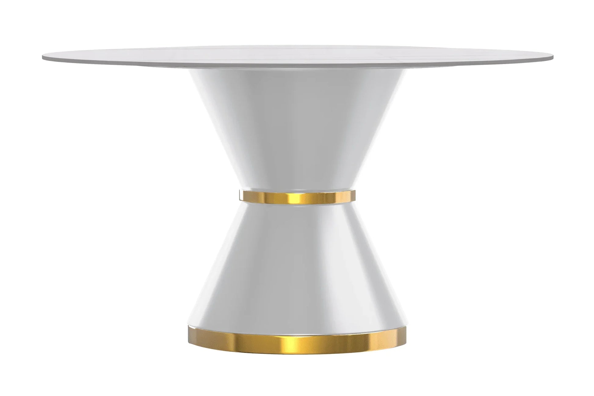 Modern Round Dining Table with a Glass/Stone Tabletop in Stainless Steel Seats 6-10 Qorvus Collection - Elax Furniture