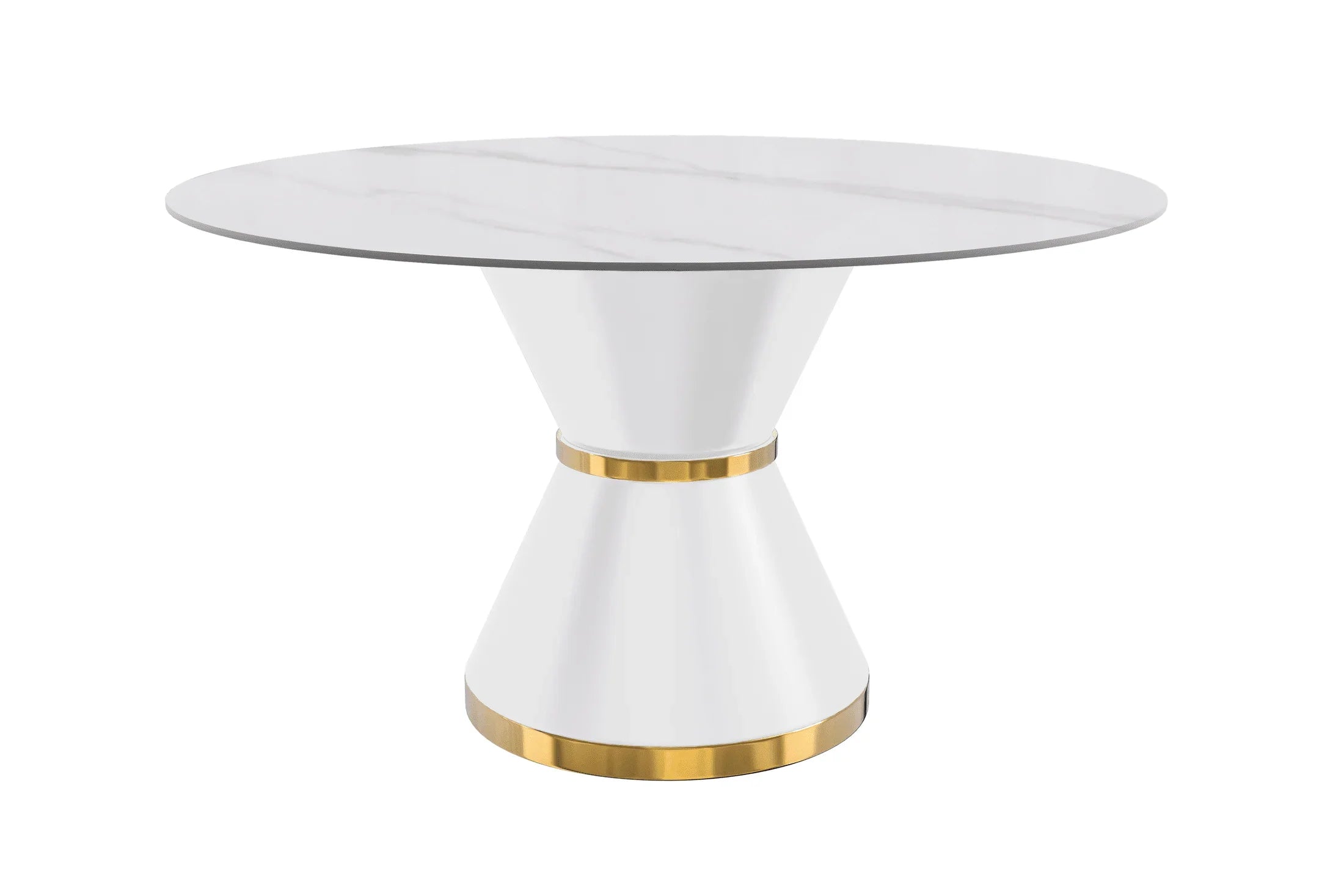 Modern Round Dining Table with a Glass/Stone Tabletop in Stainless Steel Seats 6-10 Qorvus Collection - Elax Furniture