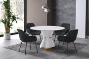 Modern Round Dining Table with a Glass/Stone Tabletop in Stainless Steel Seats 6-10 Qorvus Collection - Elax Furniture