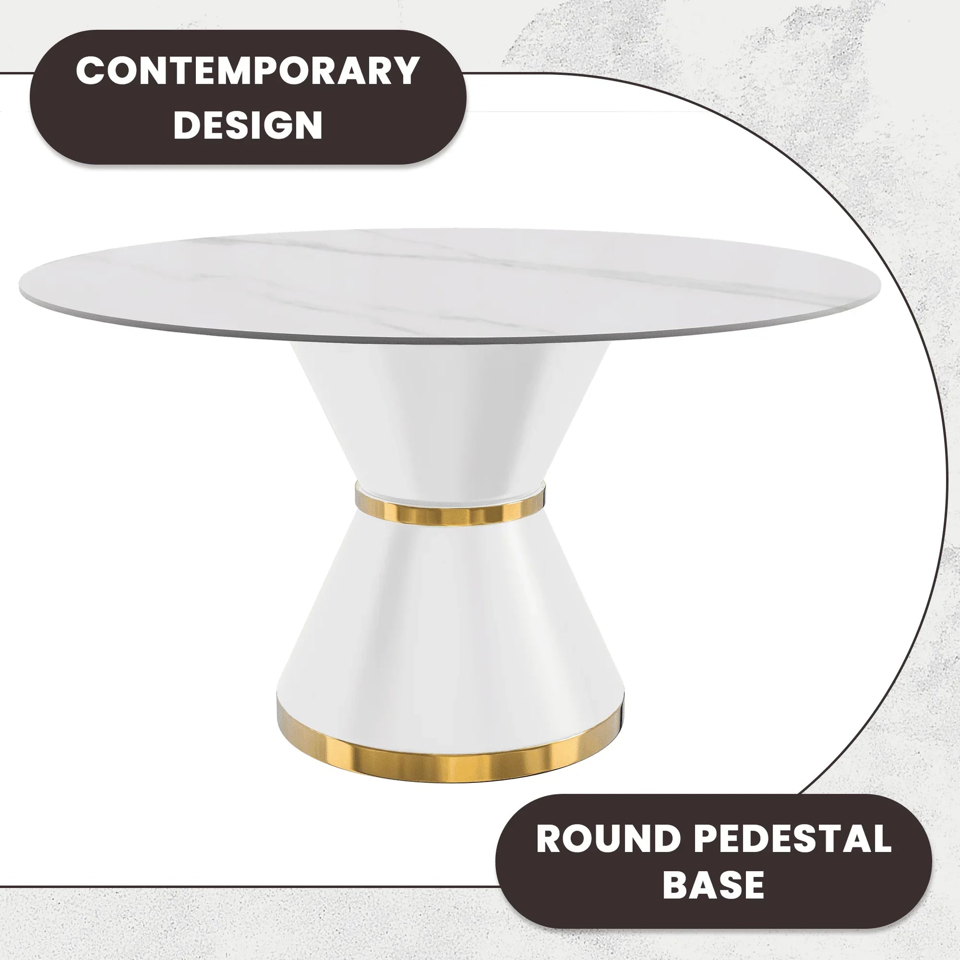 Modern Round Dining Table with a Glass/Stone Tabletop in Stainless Steel Seats 6-10 Qorvus Collection - Elax Furniture