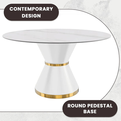 Modern Round Dining Table with a Glass/Stone Tabletop in Stainless Steel Seats 6-10 Qorvus Collection - Elax Furniture