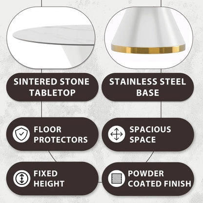 Modern Round Dining Table with a Glass/Stone Tabletop in Stainless Steel Seats 6-10 Qorvus Collection - Elax Furniture