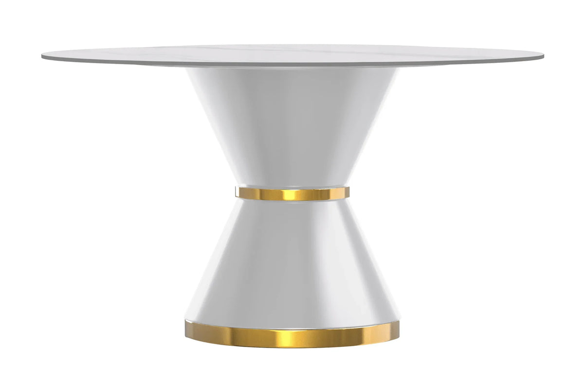 Modern Round Dining Table with a Glass/Stone Tabletop in Stainless Steel Seats 6-10 Qorvus Collection - Elax Furniture