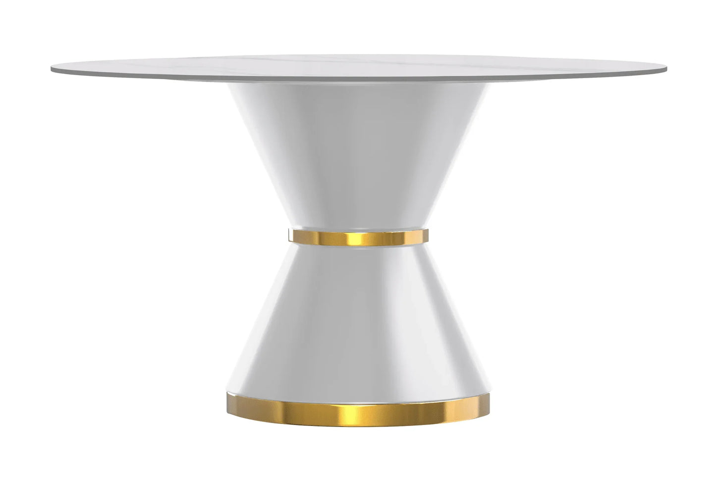 Modern Round Dining Table with a Glass/Stone Tabletop in Stainless Steel Seats 6-10 Qorvus Collection - Elax Furniture