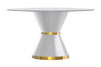 Modern Round Dining Table with a Glass/Stone Tabletop in Stainless Steel Seats 6-10 Qorvus Collection - Elax Furniture