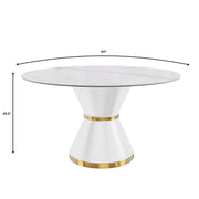 Modern Round Dining Table with a Glass/Stone Tabletop in Stainless Steel Seats 6-10 Qorvus Collection - Elax Furniture