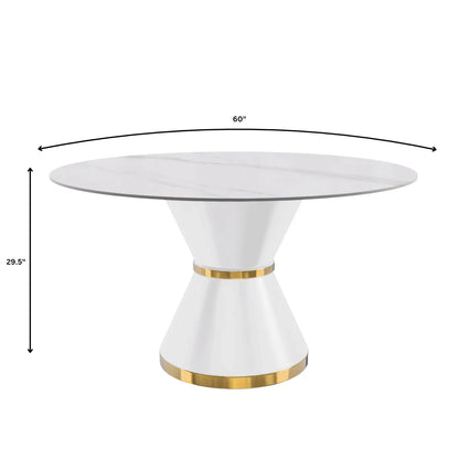 Modern Round Dining Table with a Glass/Stone Tabletop in Stainless Steel Seats 6-10 Qorvus Collection - Elax Furniture