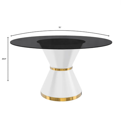Modern Round Dining Table with a Glass/Stone Tabletop in Stainless Steel Seats 6-10 Qorvus Collection - Elax Furniture