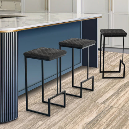 Quincy Quilted Stitched Leather Bar Stools With Metal Frame - Elax Furniture