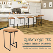 Quincy Quilted Stitched Leather Bar Stools With Metal Frame - Elax Furniture