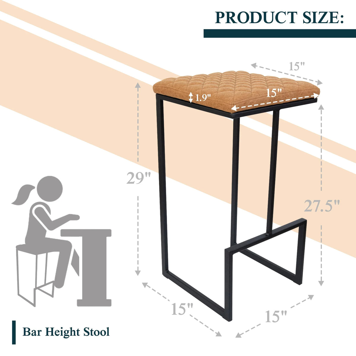Quincy Quilted Stitched Leather Bar Stools With Metal Frame - Elax Furniture