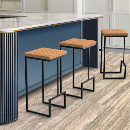 Quincy Quilted Stitched Leather Bar Stools With Metal Frame - Elax Furniture