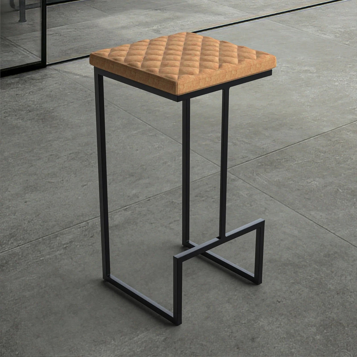 Quincy Quilted Stitched Leather Bar Stools With Metal Frame - Elax Furniture