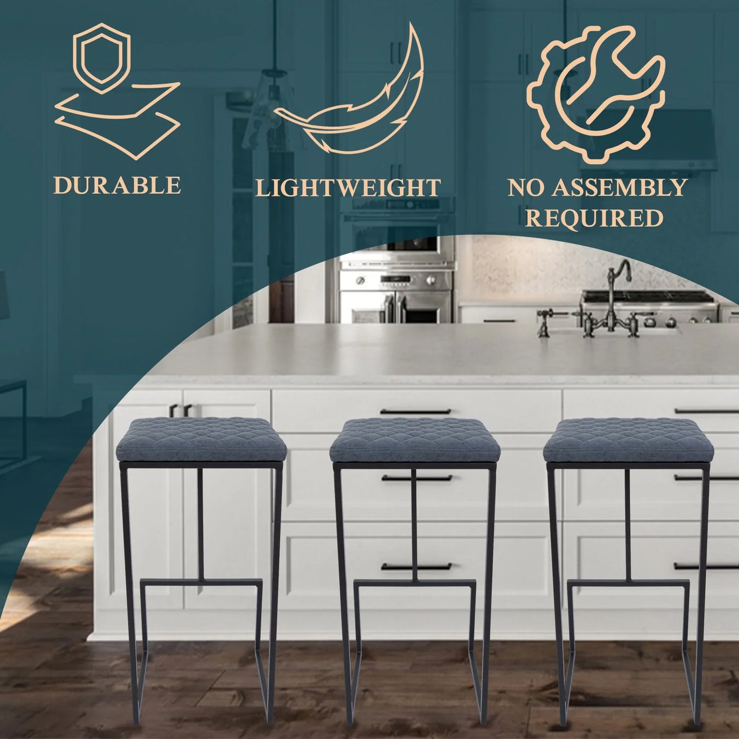 Quincy Quilted Stitched Leather Bar Stools With Metal Frame - Elax Furniture