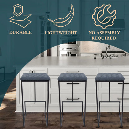 Quincy Quilted Stitched Leather Bar Stools With Metal Frame - Elax Furniture
