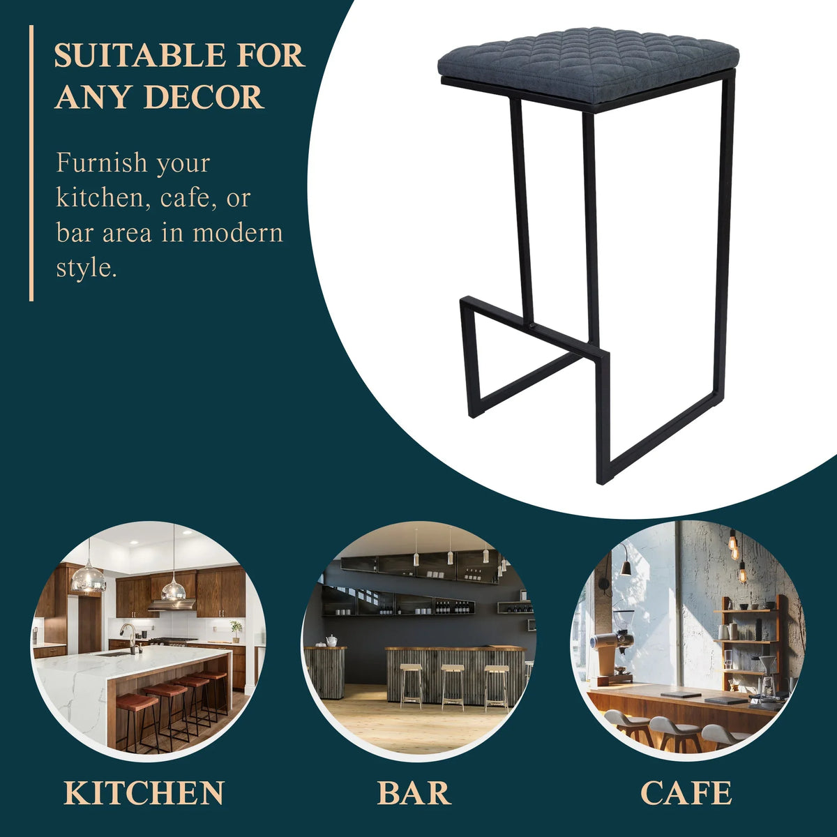 Quincy Quilted Stitched Leather Bar Stools With Metal Frame - Elax Furniture
