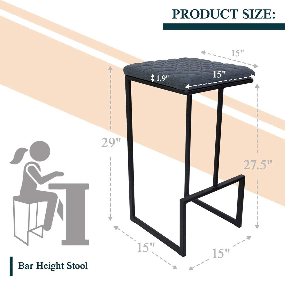 Quincy Quilted Stitched Leather Bar Stools With Metal Frame - Elax Furniture