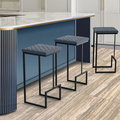 Quincy Quilted Stitched Leather Bar Stools With Metal Frame - Elax Furniture