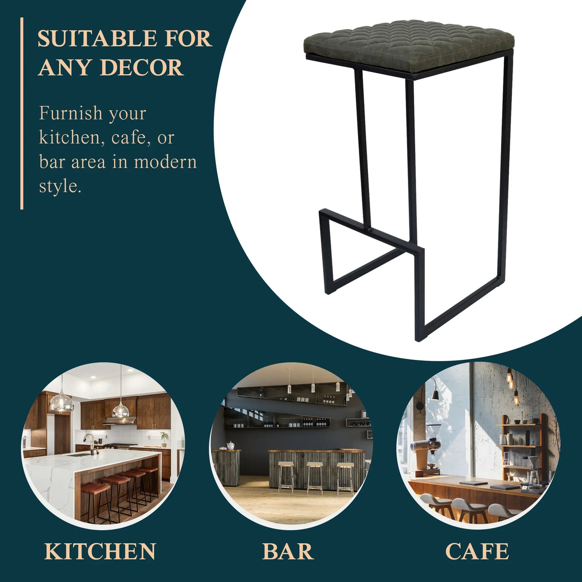 Quincy Quilted Stitched Leather Bar Stools With Metal Frame - Elax Furniture