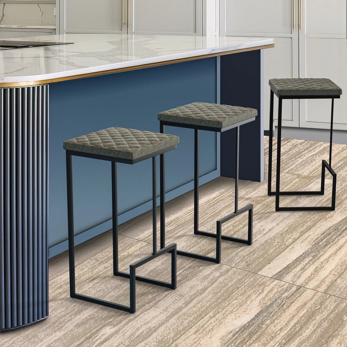 Quincy Quilted Stitched Leather Bar Stools With Metal Frame - Elax Furniture