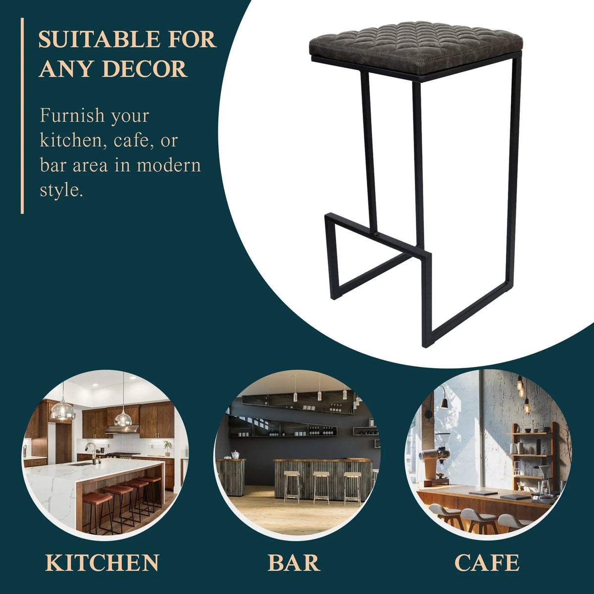 Quincy Quilted Stitched Leather Bar Stools With Metal Frame - Elax Furniture