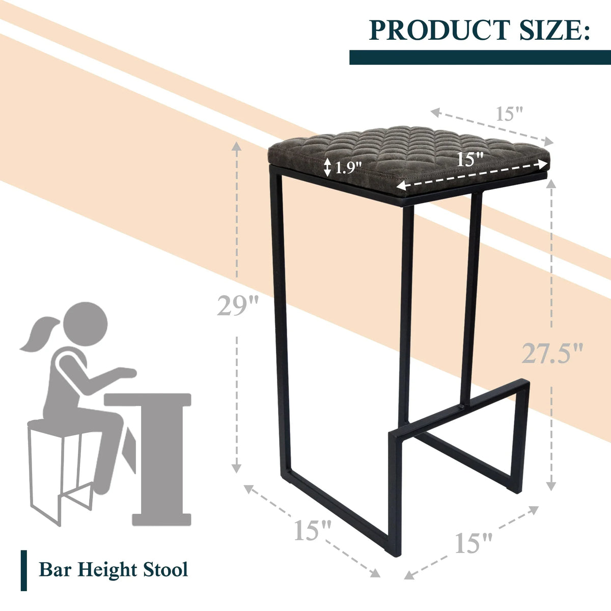 Quincy Quilted Stitched Leather Bar Stools With Metal Frame - Elax Furniture