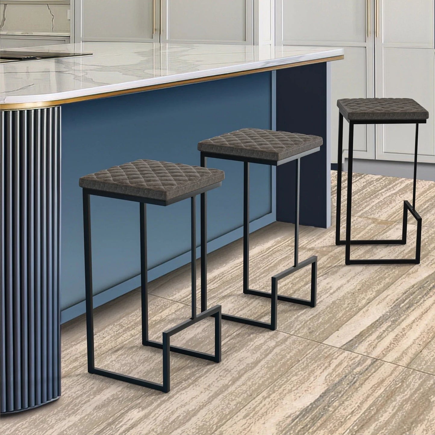 Quincy Quilted Stitched Leather Bar Stools With Metal Frame - Elax Furniture