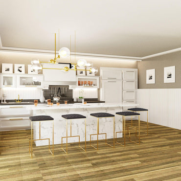 Quincy Quilted Stitched Leather Bar Stools With Gold Metal Frame Set of 2 - Elax Furniture