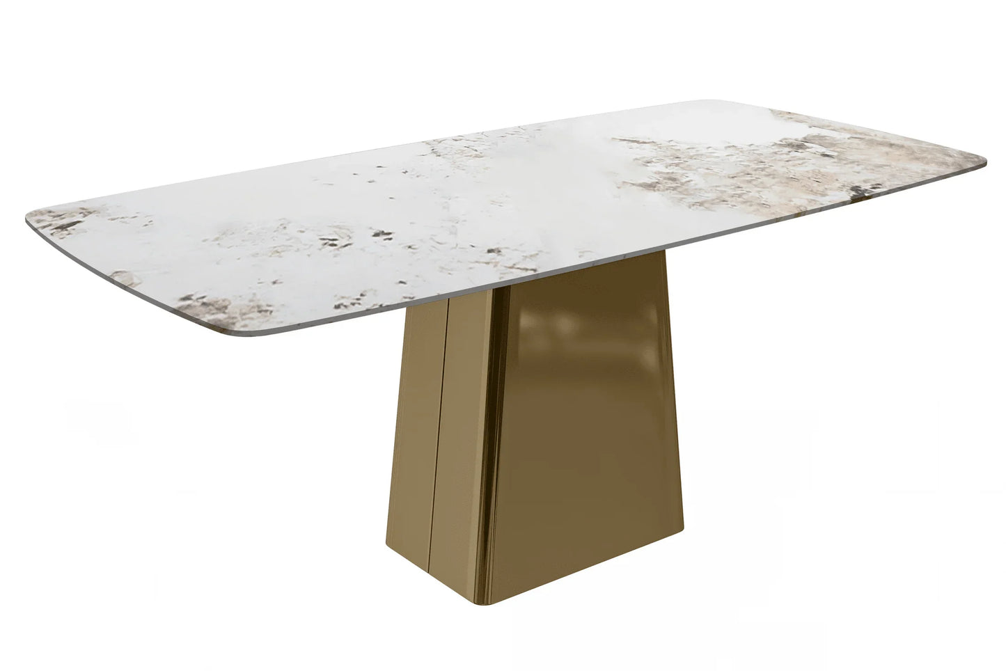Quinix Rectangular Dining Table with Sintered Stone or Glass Rectangular Top and Gold Stainless Steel Base - Elax Furniture