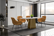 Quinix Rectangular Dining Table with Sintered Stone or Glass Rectangular Top and Gold Stainless Steel Base - Elax Furniture