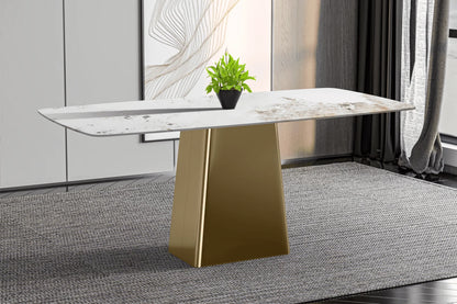 Quinix Rectangular Dining Table with Sintered Stone or Glass Rectangular Top and Gold Stainless Steel Base - Elax Furniture