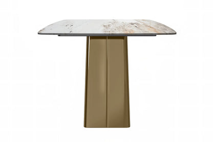 Quinix Rectangular Dining Table with Sintered Stone or Glass Rectangular Top and Gold Stainless Steel Base - Elax Furniture