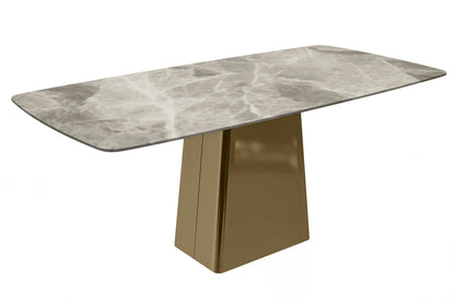 Quinix Rectangular Dining Table with Sintered Stone or Glass Rectangular Top and Gold Stainless Steel Base - Elax Furniture