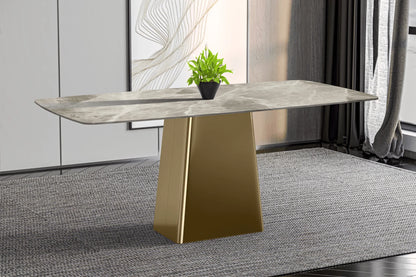 Quinix Rectangular Dining Table with Sintered Stone or Glass Rectangular Top and Gold Stainless Steel Base - Elax Furniture