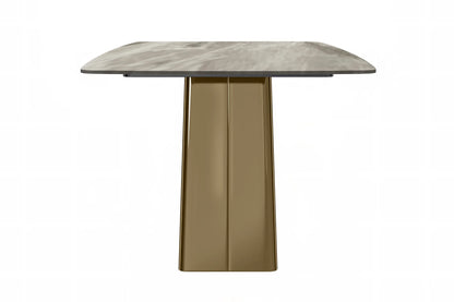 Quinix Rectangular Dining Table with Sintered Stone or Glass Rectangular Top and Gold Stainless Steel Base - Elax Furniture